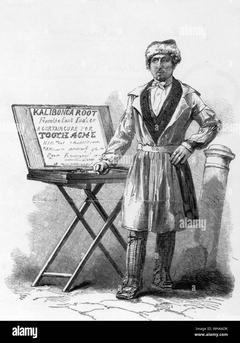 Medico Bokanky strada erboristeria. Kalibonca root, per curare il mal di denti, mal di testa, vertigini in testa, penombre della vista, reumatici in testa Foto Stock