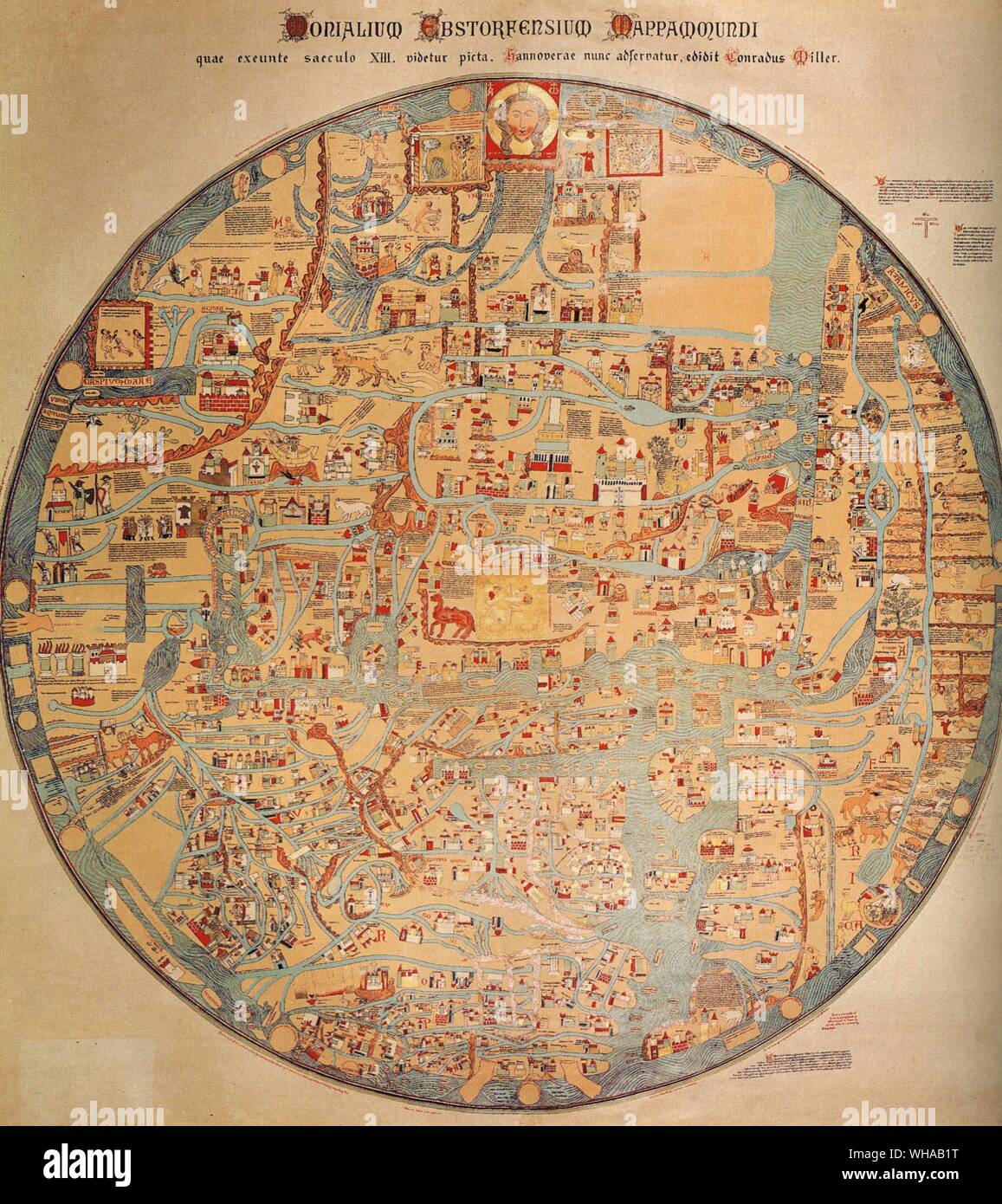 Il XIII secolo mappa mostra in Gerusalemme come il centro del mondo Foto Stock