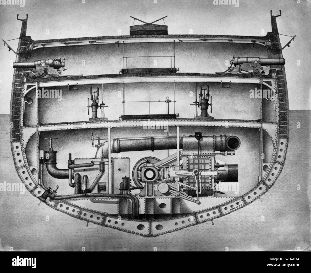 La sezione trasversale del dispositivo HMS Warrior 1860 Foto Stock
