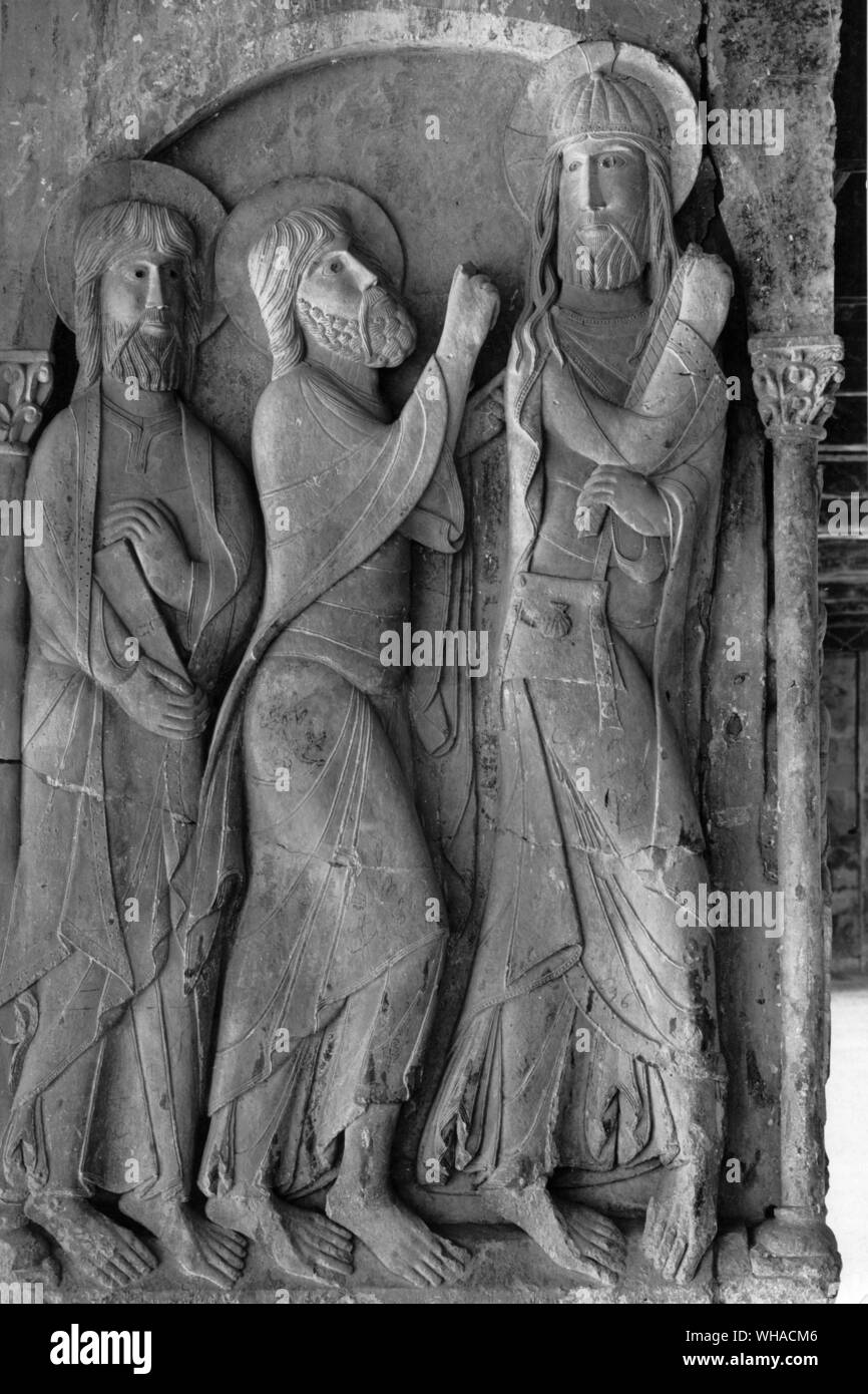I pellegrini di Emmaus. dettaglio c 1135-40. Foto Stock