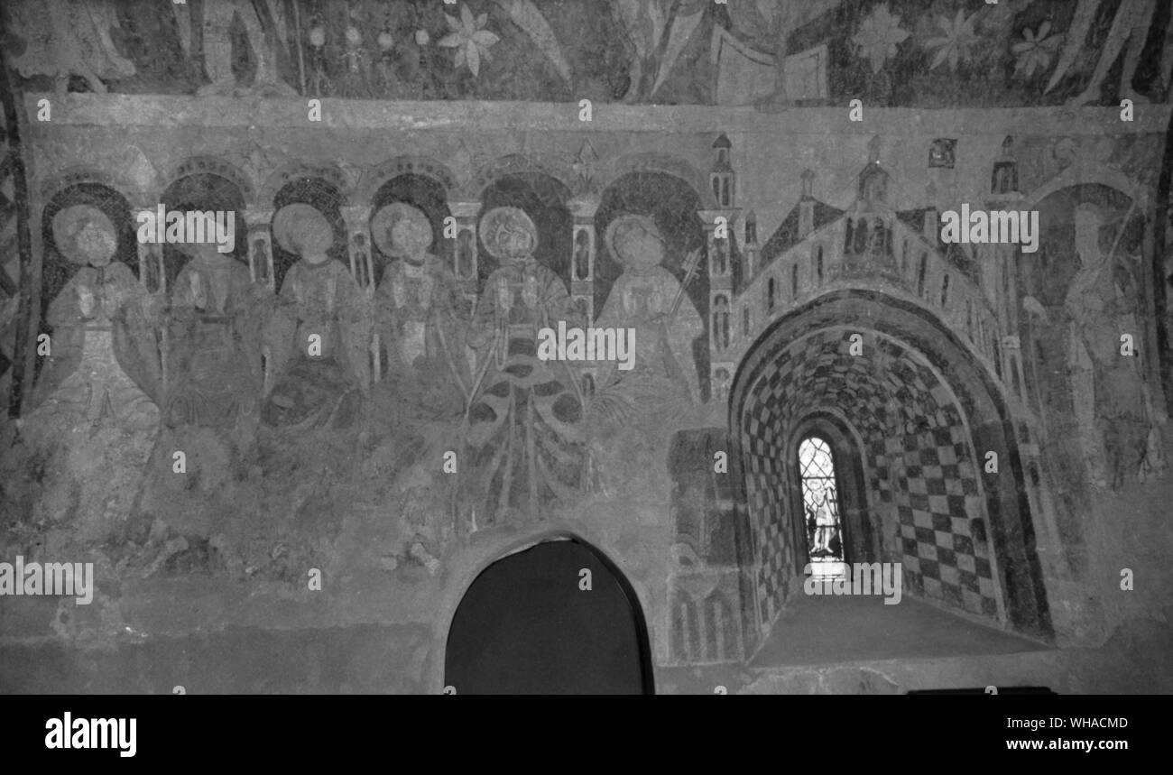 Pittura murale del XII secolo. Kempley Inghilterra Foto Stock