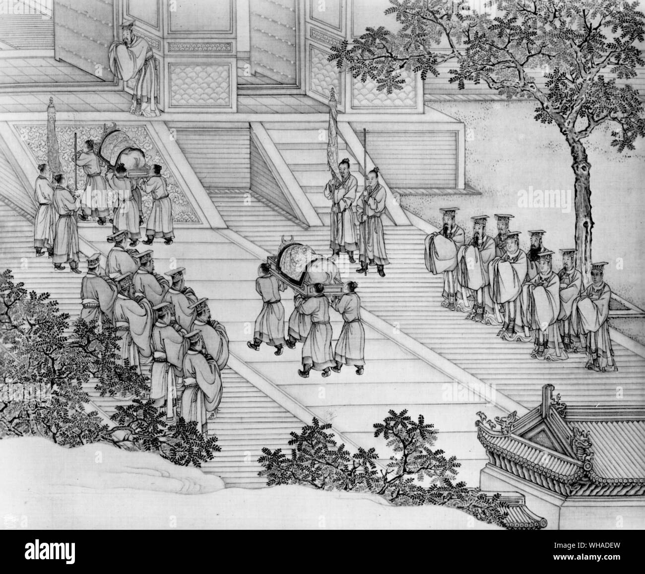 Illustrazione di un inno sacrificale di Re Wen da un artista dell'Ch'ing dynasty Foto Stock