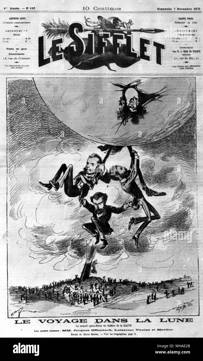 Le Voyage dans la Lune. Opera di Offenbach, Leterrier, Vanloo e Mortier. La caricatura di Henry Meyer in Sifflet 7 Novembre 1875 Foto Stock