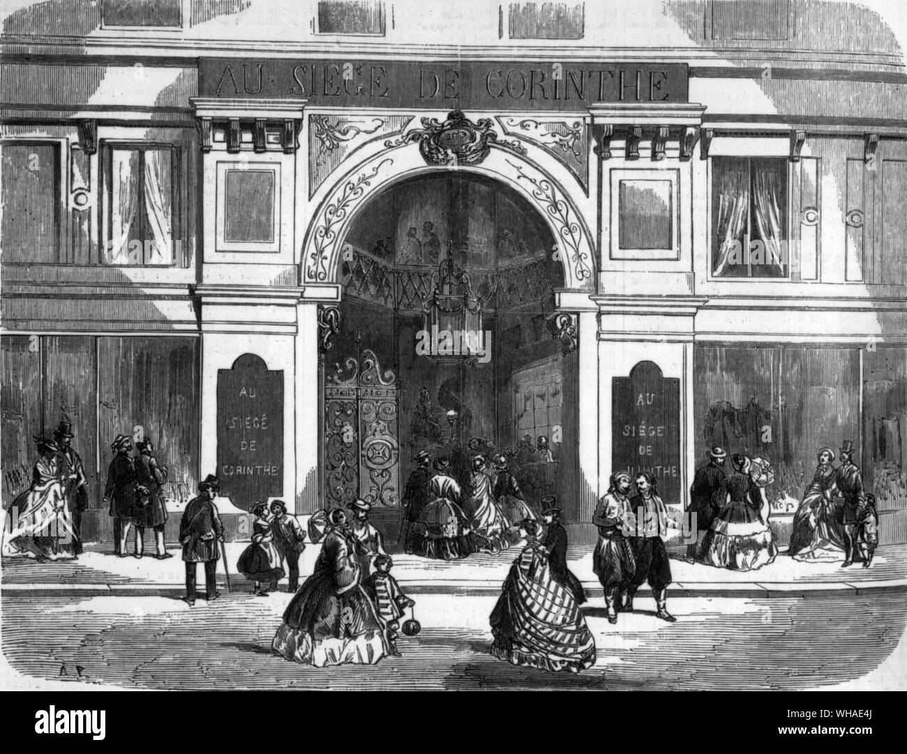 Da L'illustrazione 8 ottobre 1859. Il nuovo gateway in Paris department store siege de Corinthe Foto Stock