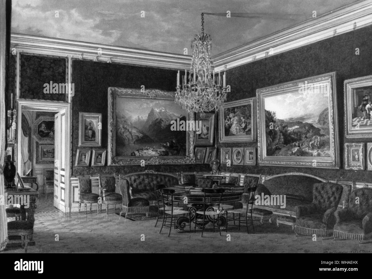 Interno di una camera a Saint Cloud . un acquerello di J B Fortune de Fournier 1863 Foto Stock