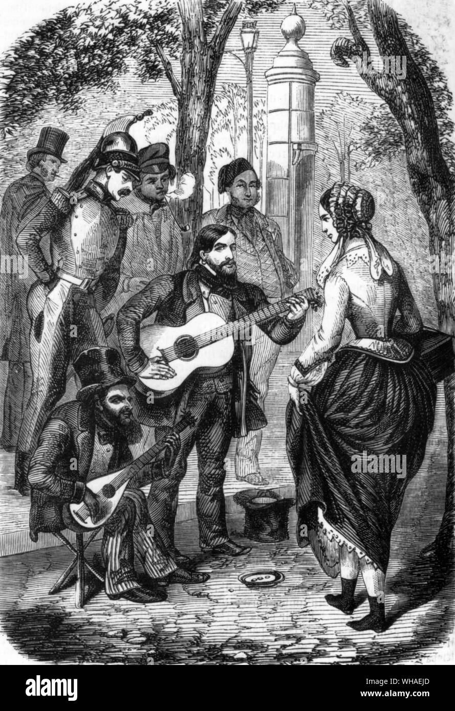 Da L'illustrazione XXI Aprile 1855. Il boemo chitarristi Foto Stock