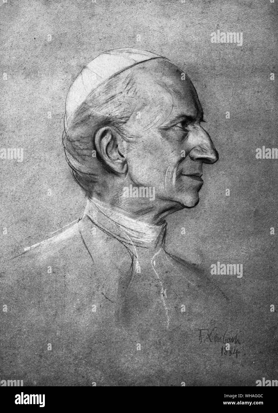 Papa Leone XIII da F Lenbach 1884. Leone XIII (orig. Vincenzo Gioacchino Raffaele Luigi Pecci) Italiano Papa 1878-1903; dichiarata Tommaso d Aquino philsophy gazzetta 1879; scrisse enciclica Rerum Novarum 1891 definisce cattolica dottrine sociali  1810-1903 . . Foto Stock