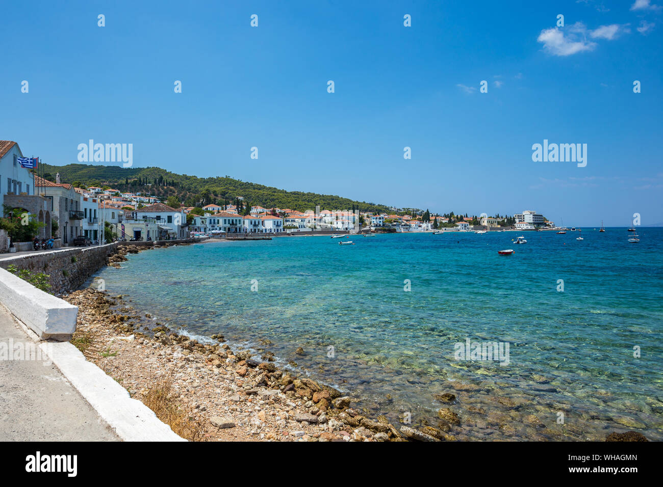 Edifici di Spetses isola sul golfo Saronico vicino ad Atene. La Grecia Foto Stock