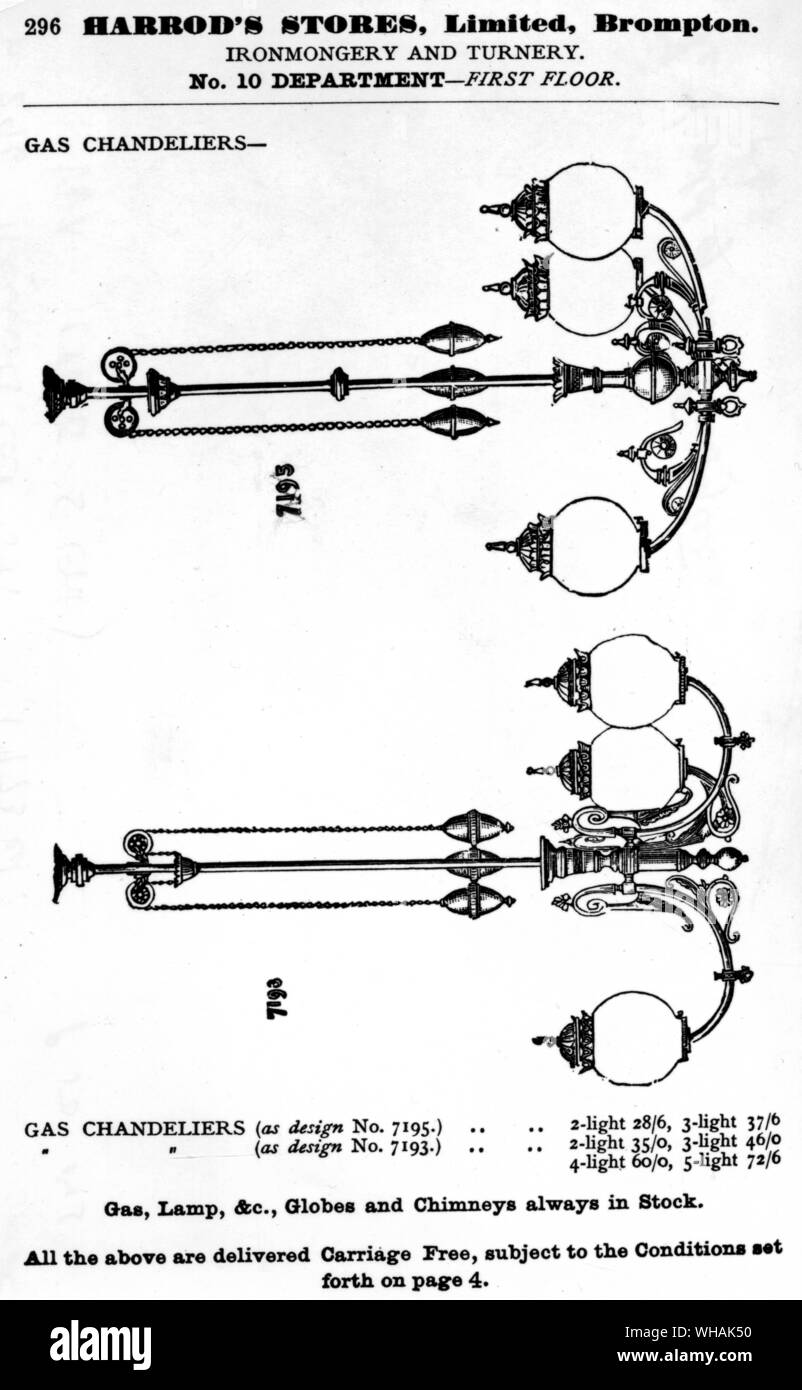 Lampadari di gas. Harrod's negozi. La ferramenta e turnery Foto Stock
