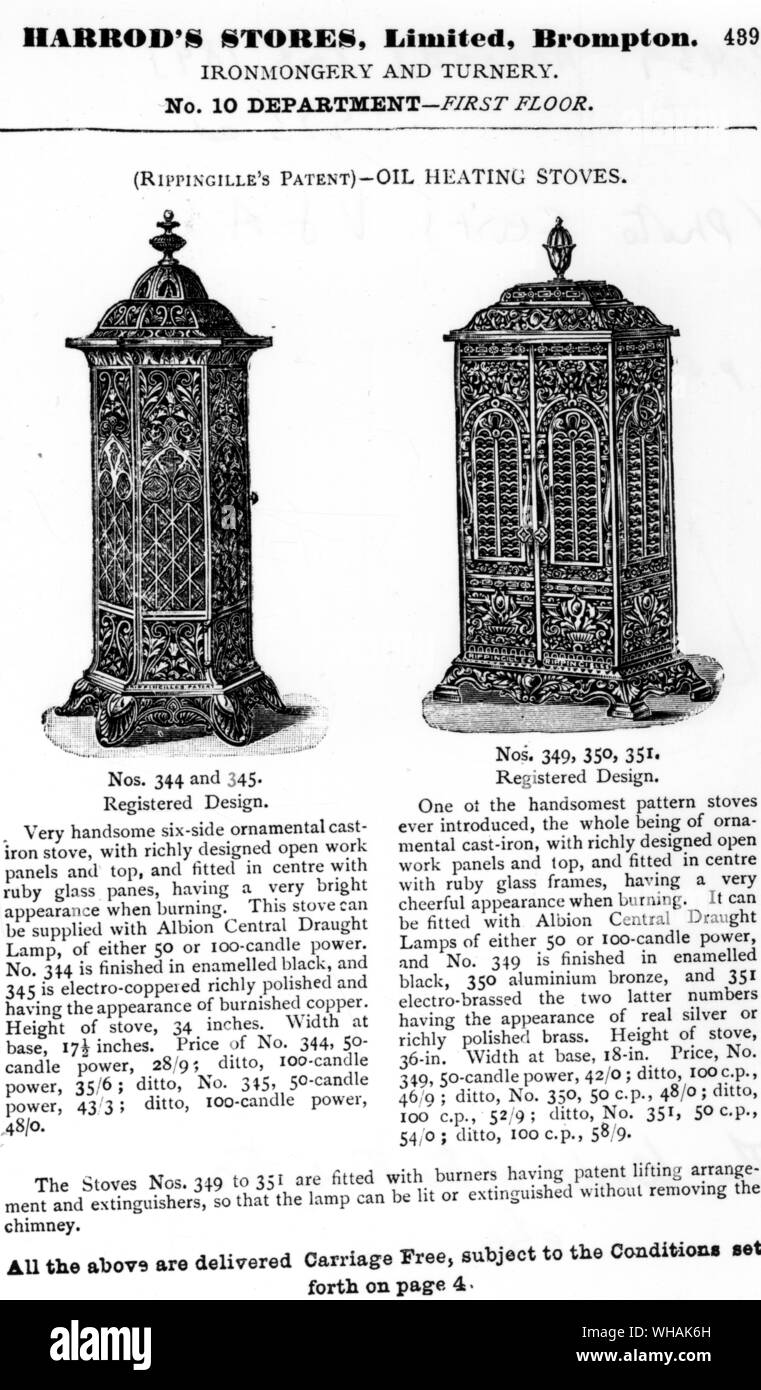 Harrod's negozi. La ferramenta e turnery. Olio stufe di riscaldamento Foto Stock