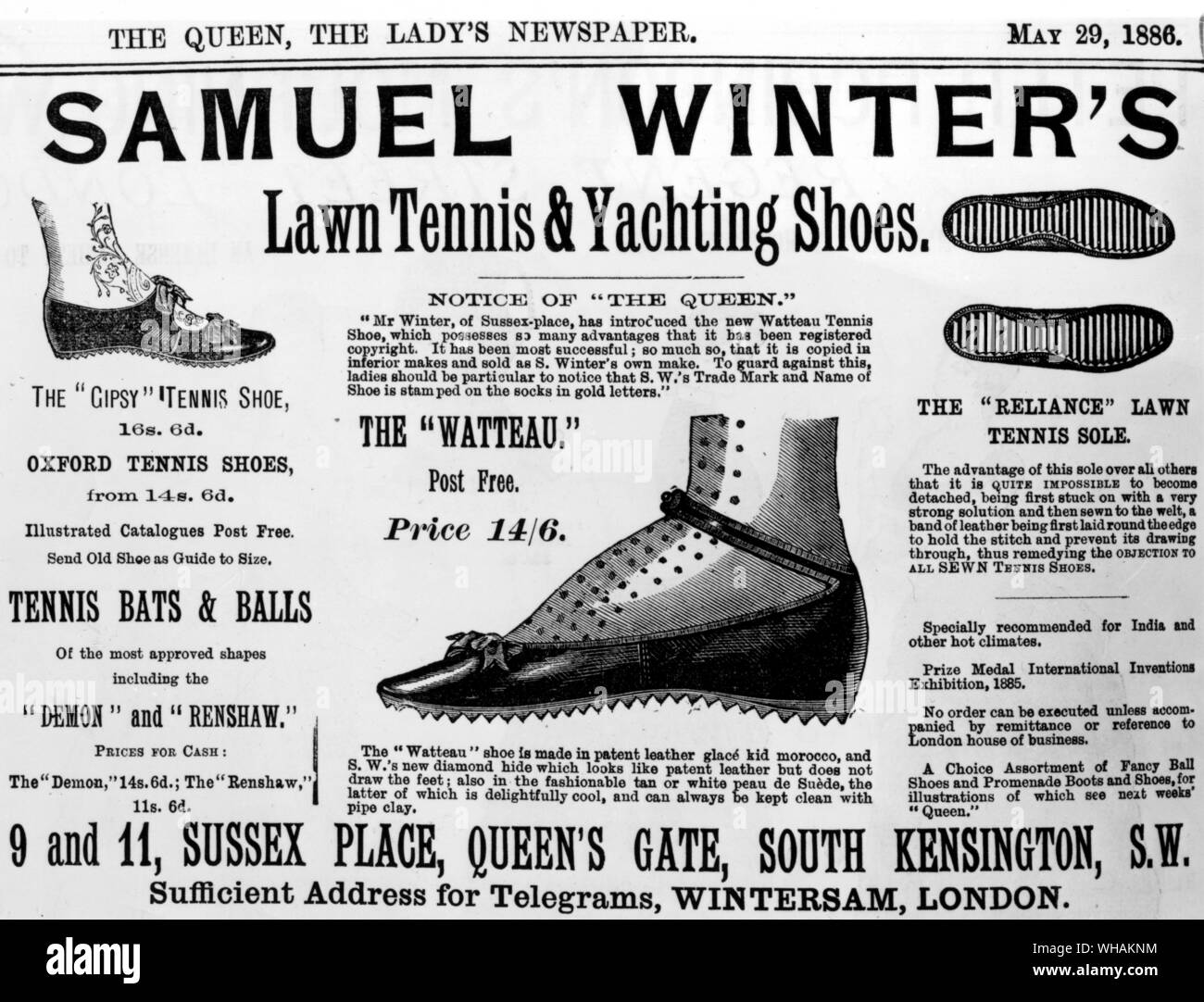 Samuel Winter's tennis su prato e Yachting scarpe la regina 29 Maggio 1886  Foto stock - Alamy