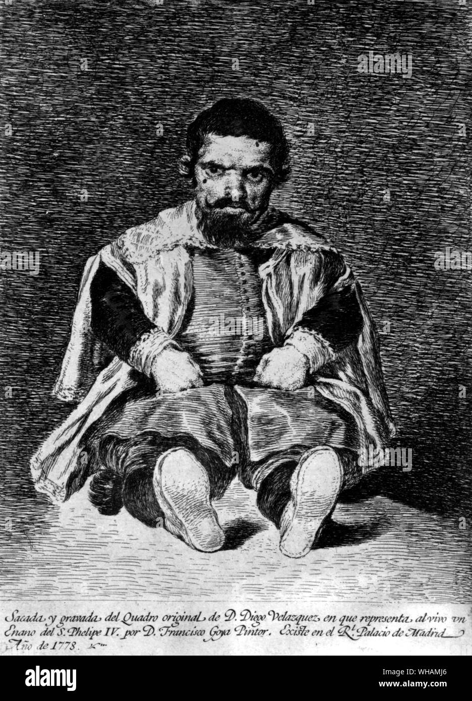 Il nano Sebastian de Morra dopo una pittura di Velazquez etching Foto Stock