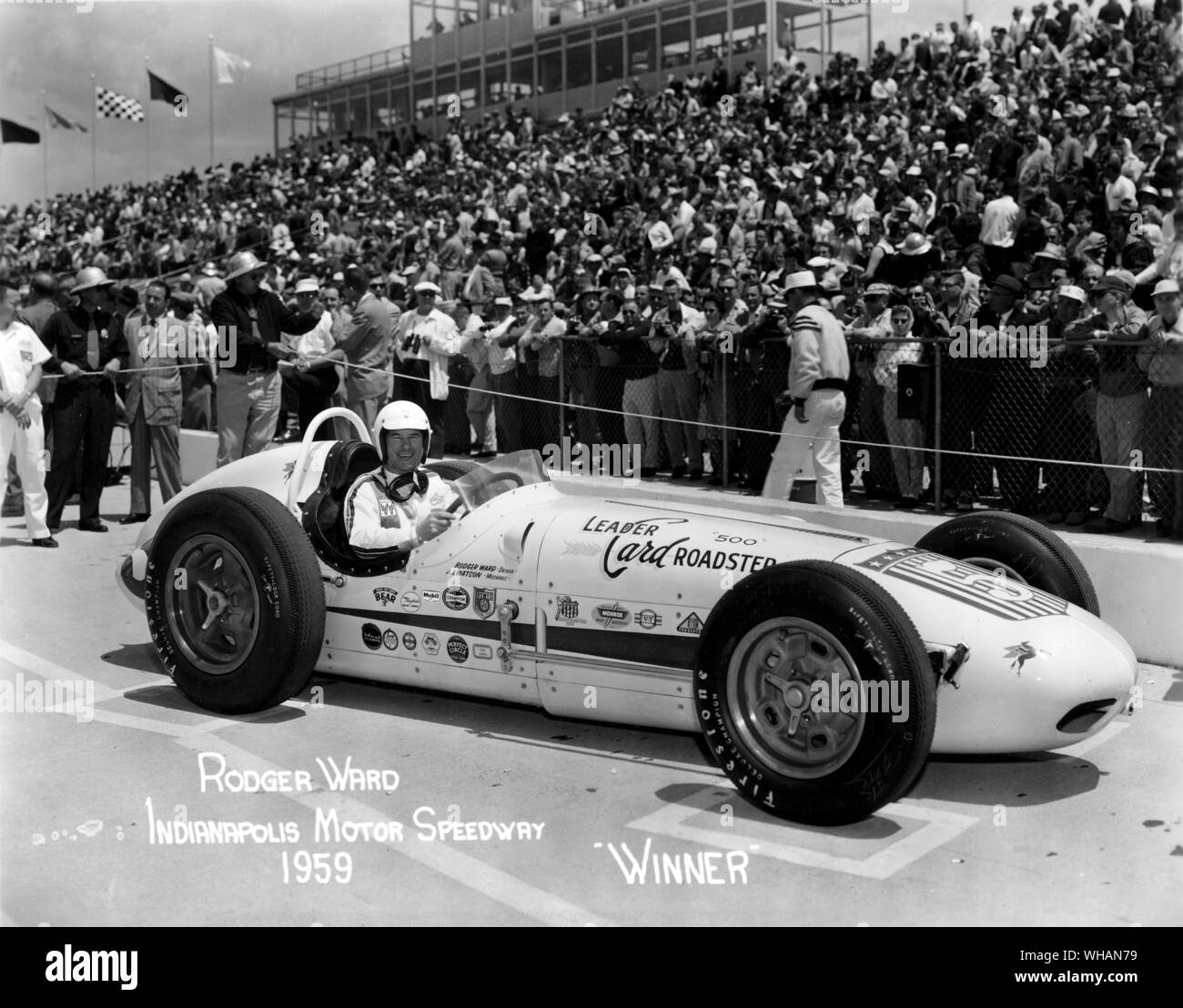 Indianapolis Motor Speedway.1959. Vincitore Rodger Ward Foto Stock