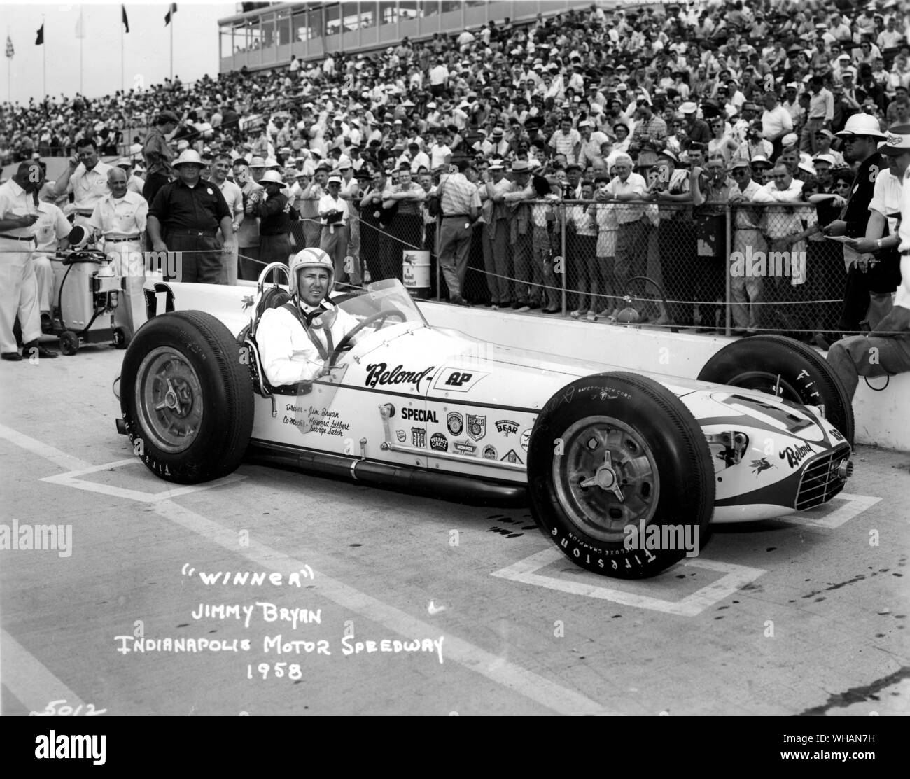 Indianapolis Motor Speedway.1958. Jimmy Bryan il vincitore Foto Stock