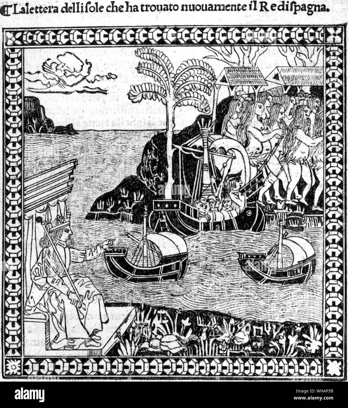 Primissime foto che mostra lo sbarco di Colombo nel Nuovo Mondo per la Cettera. 1493 Foto Stock