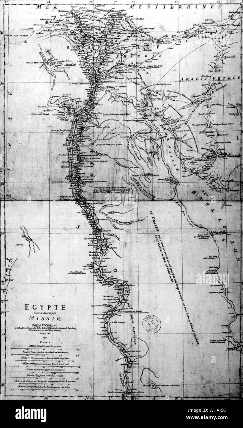 Mappa della valle del Nilo e il suo percorso verso il mare. Il fiume Nilo. Egitto Foto Stock
