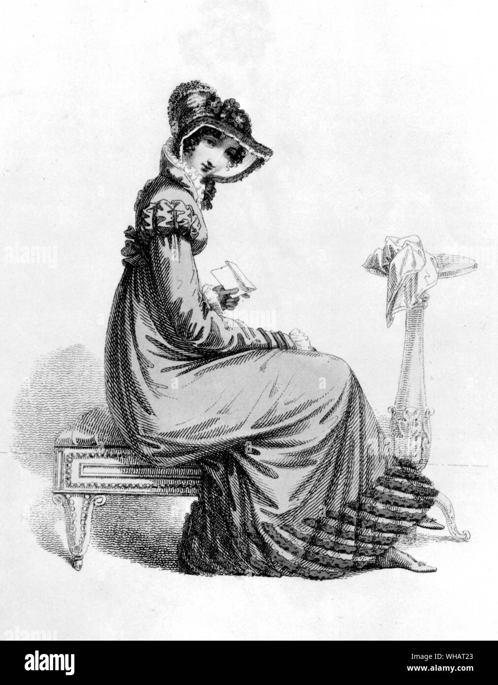 Costume di circa 1818. Womens fashion. Inglese / Francese Foto Stock