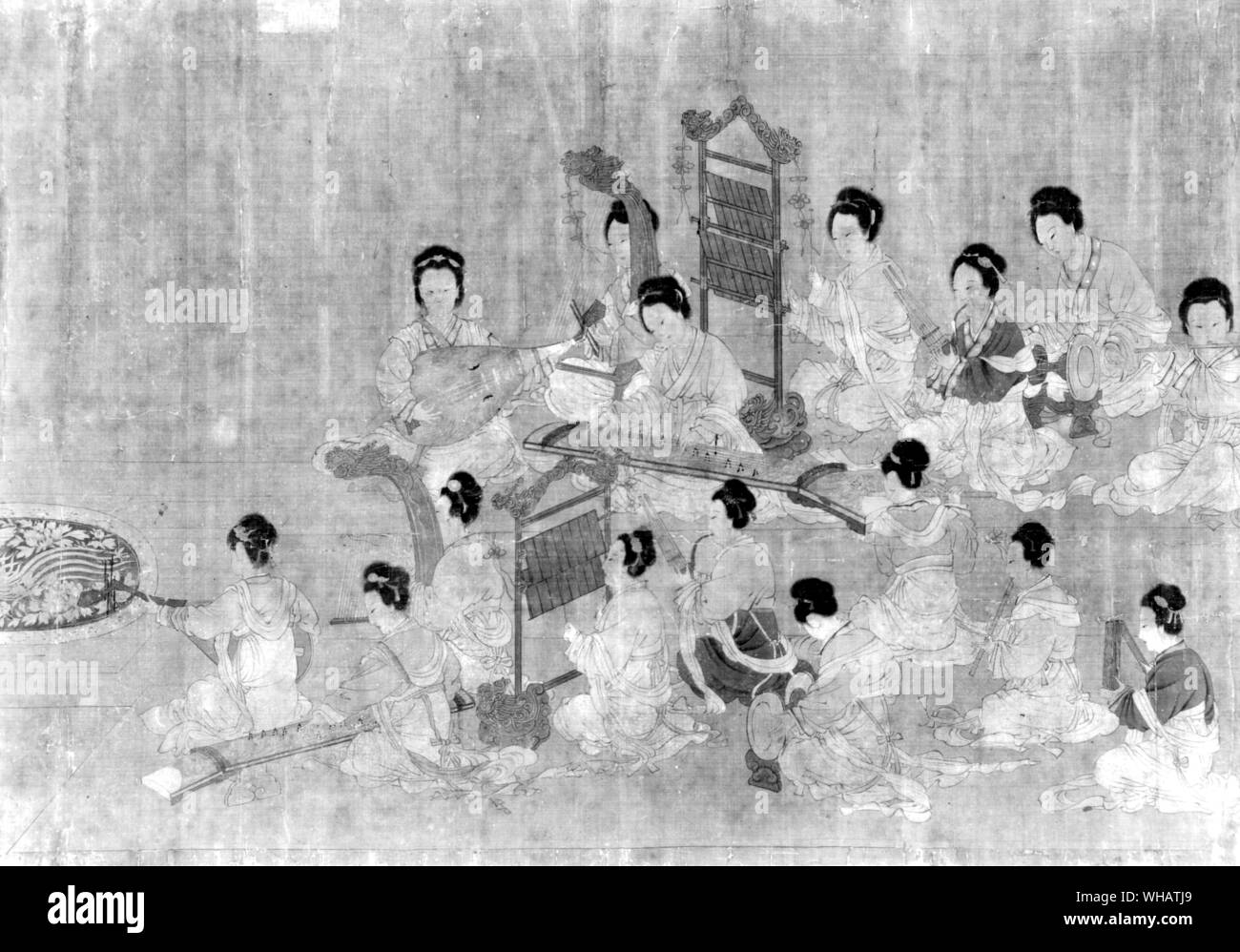 Cinese, Cou Wen Chu. Palace musicisti. Scorrere a mano, inchiostro e colori su seta. Xiii secolo Foto Stock