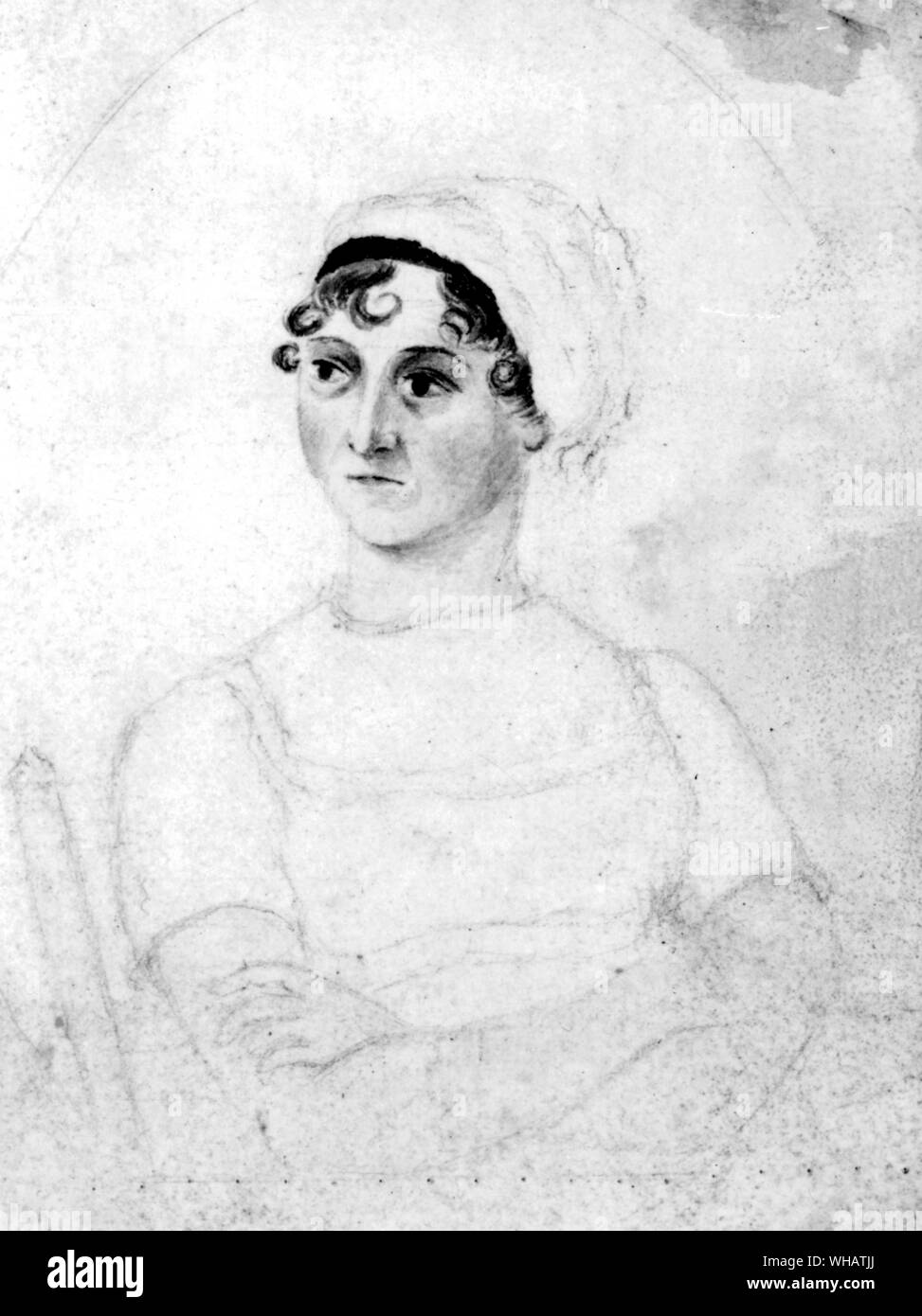 Jane Austen c 1810 . da C Austen (1775-1817). matita e acquarello. . Cassandra Austen 1810 Jane Austen's sorella maggiore Foto Stock
