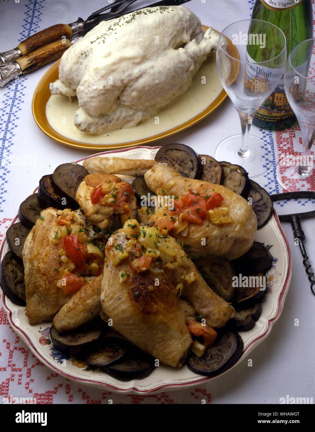 Ricette francesi. . Poulet Saute A L'Algerienne.. Stile algerino di pollo. Foto Stock
