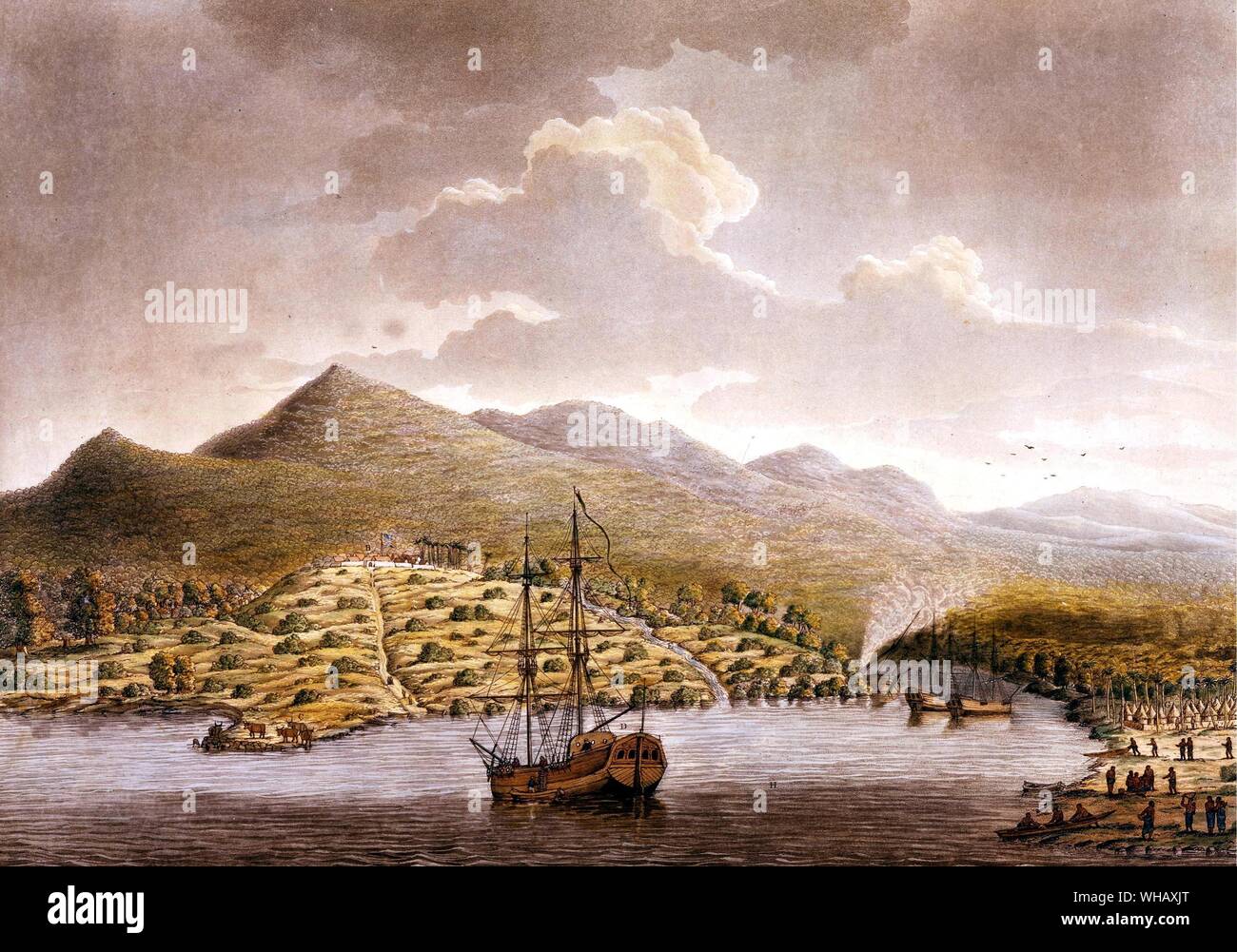 Vista del nuovo insediamento sul fiume della Sierra sulla costa della Guinea, pre 1700. L'avventura africana - una storia dell'Africa esploratori da Timothy Severin, pagina 56-7. Foto Stock