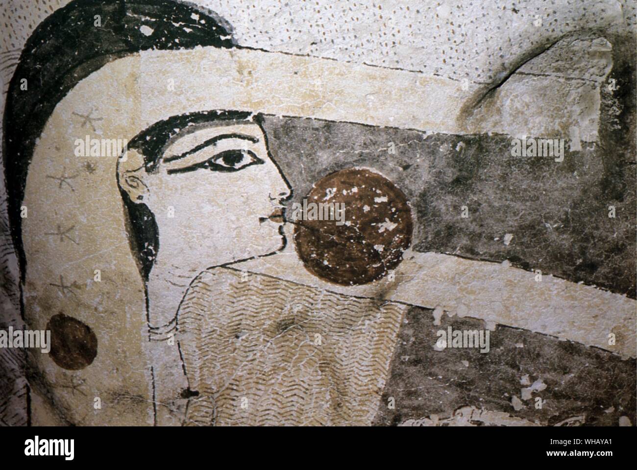 Il dado della dea dalle camere funerarie della Tomba di Ramesse IX (1129BC - 11BC). Valle dei Re da John Romer, pagina 117. Foto Stock