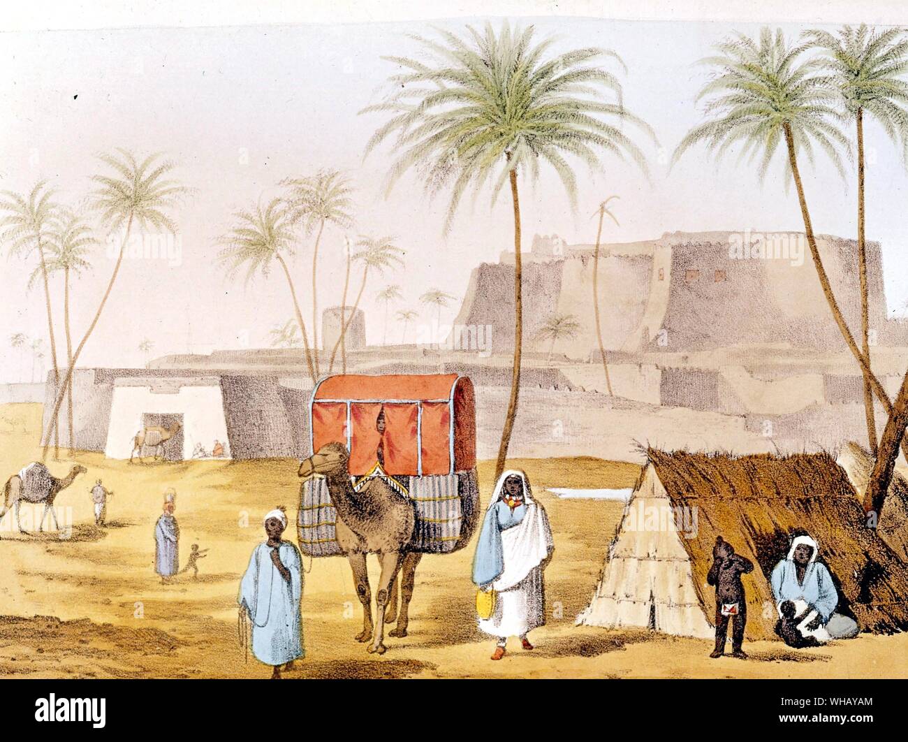 Il castello di Mourzouk, uno dei principali centri di caravan sul lato nord del Sahara. Disegnata da G. F. Lyon. L'avventura africana - una storia dell'Africa esploratori da Timothy Severin, pagina 104. Foto Stock