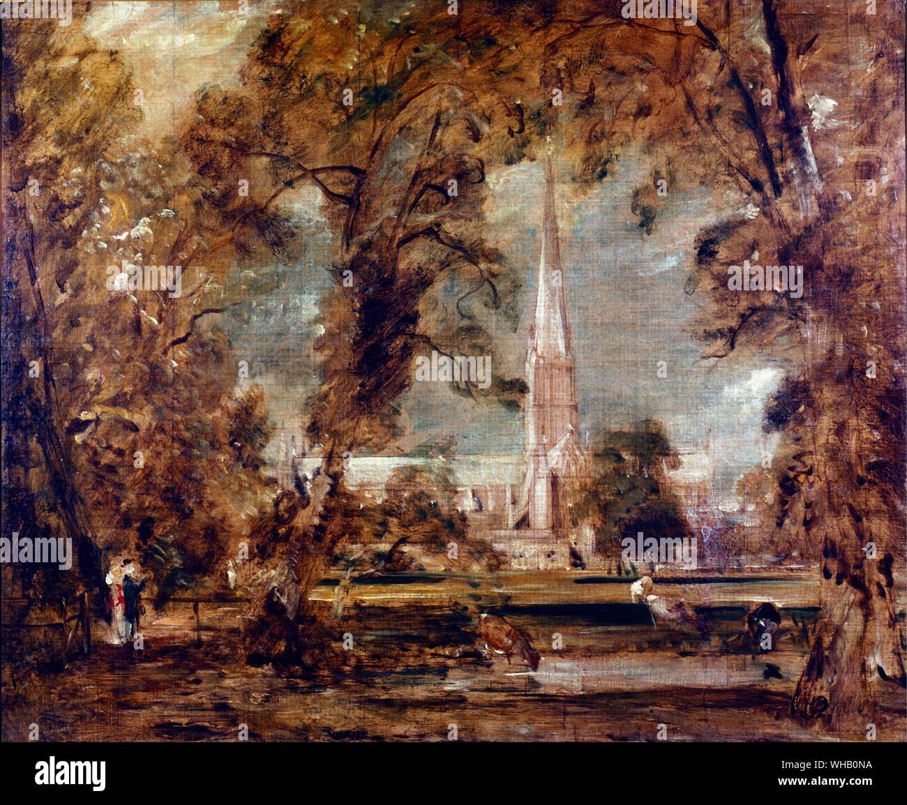 Vista della cattedrale di Salisbury dal vescovo la motivazione, c.1822 . da Constable, Giovanni (11 giugno 1776 - 31 Marzo 1837) - un britannico artista romantico nato nel Suffolk .. Foto di Victoria & Albert Museum di Londra, Regno Unito . Foto Stock
