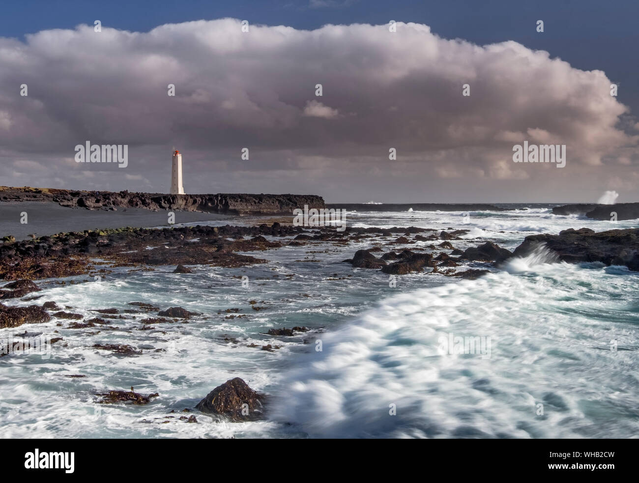 Faro Malarrif, Saefellsjokull National Park, Snaefellsnes Peninsula, Western Islanda Foto Stock