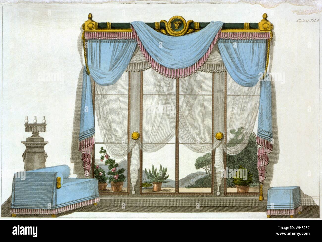 Sala da disegno tenda della finestra Foto Stock