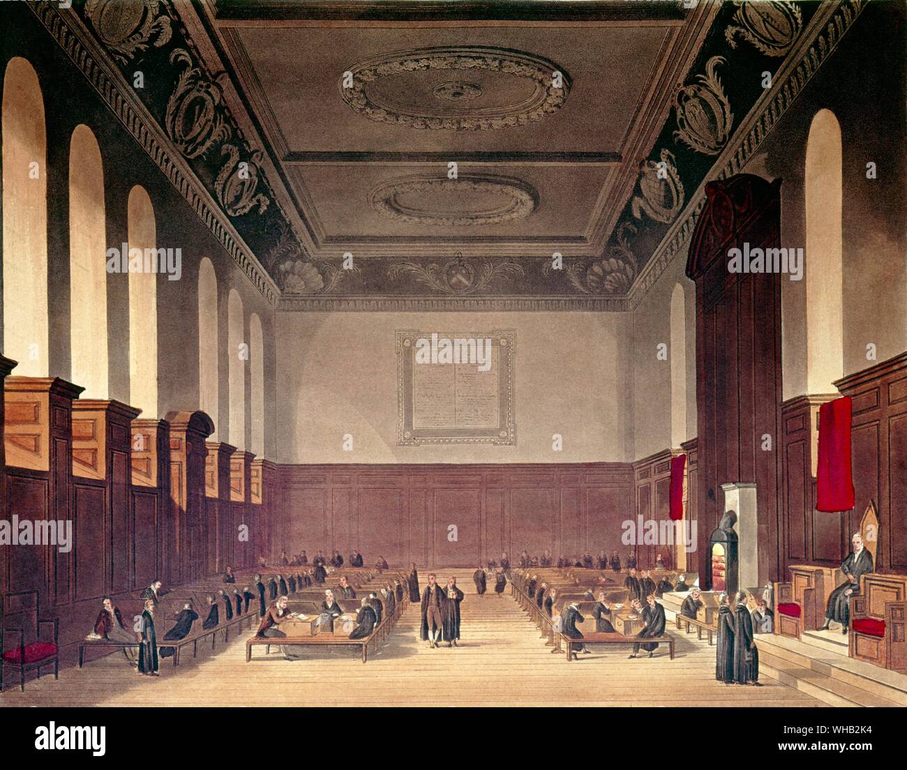 Titolo Camera Scuola di Winchester College. da Federico Mackenzie (c.1788-1854) (dopo). DA' la storia del Winchester College', parte della "Storia dei collegi", inciso da Giuseppe Costantino Stadler (fl.1780-1812) pub. da R. Ackermann, 1816 (acquatinta). Winchester College è una scuola pubblica nella città di Winchester in Hampshire, nel sud dell'Inghilterra. Ufficialmente conosciuta come Collegium Sanctae Mariae prope Wintoniam o St Mary's College vicino a Winchester, il collegio è comunemente indicata come vincere: Coll: o semplicemente Winchester. Winchester è esistita per oltre seicento anni - la più lunga ininterrotta Foto Stock