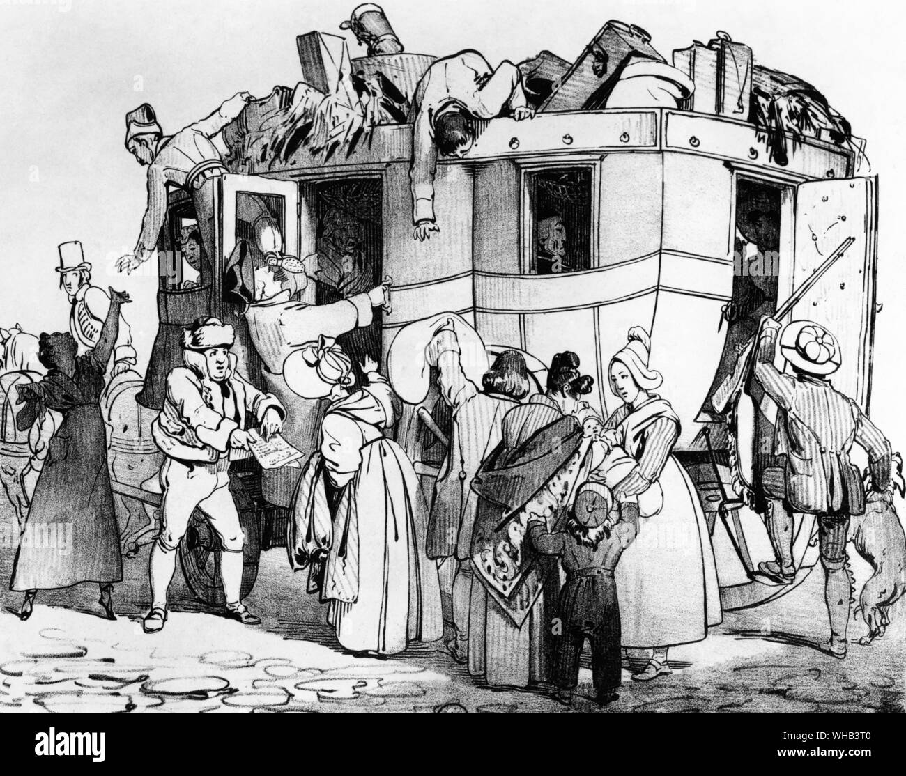 Persone a carico e di salire a bordo di un carro per andare in vacanza Foto Stock