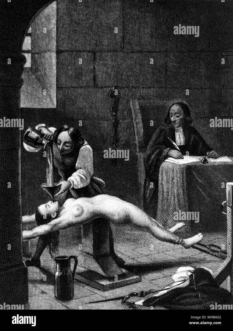 La tortura de la Marquise de Brinvillier dans le camera de questione. Foto Stock