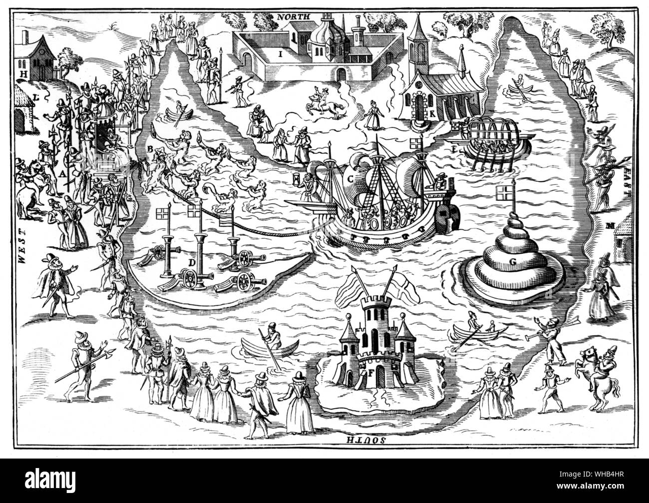 Le difese di Londra, migliorata nel 1588 dall'ingegnere italiano Giambelli, che hanno anche inventato un inferno-bruciatori, l'elaborato fire navi adibite ad Anversa tardo XVI C Foto Stock