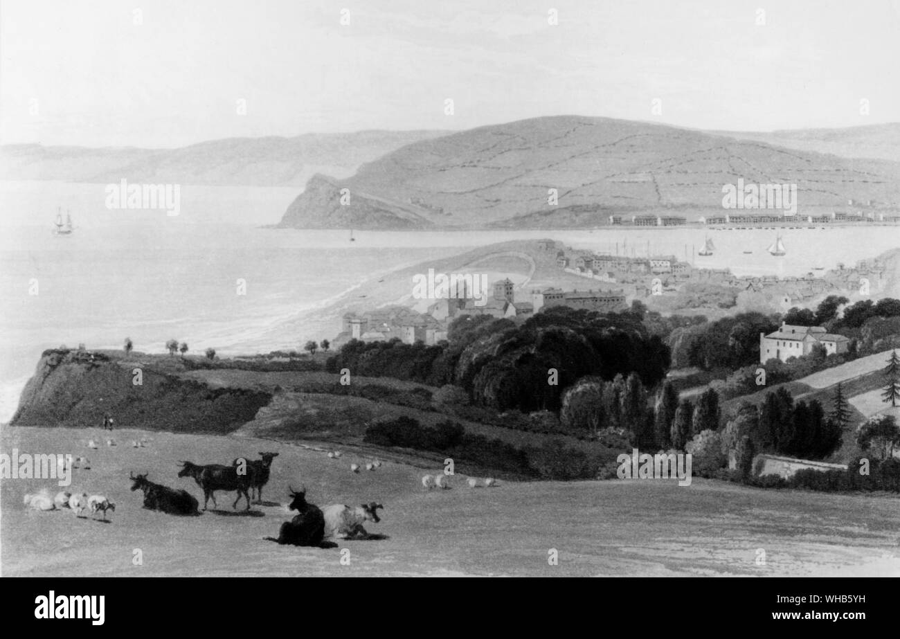 Teignmouth nel Devon dove Jane Austen era una vacanza nel 1802 da William Daniell, vol. 8 (Devonshire). La Costa Sud di un viaggio Round gran bretagna da Richard Ayton, pubblicata a Londra 1814-25. . Foto Stock