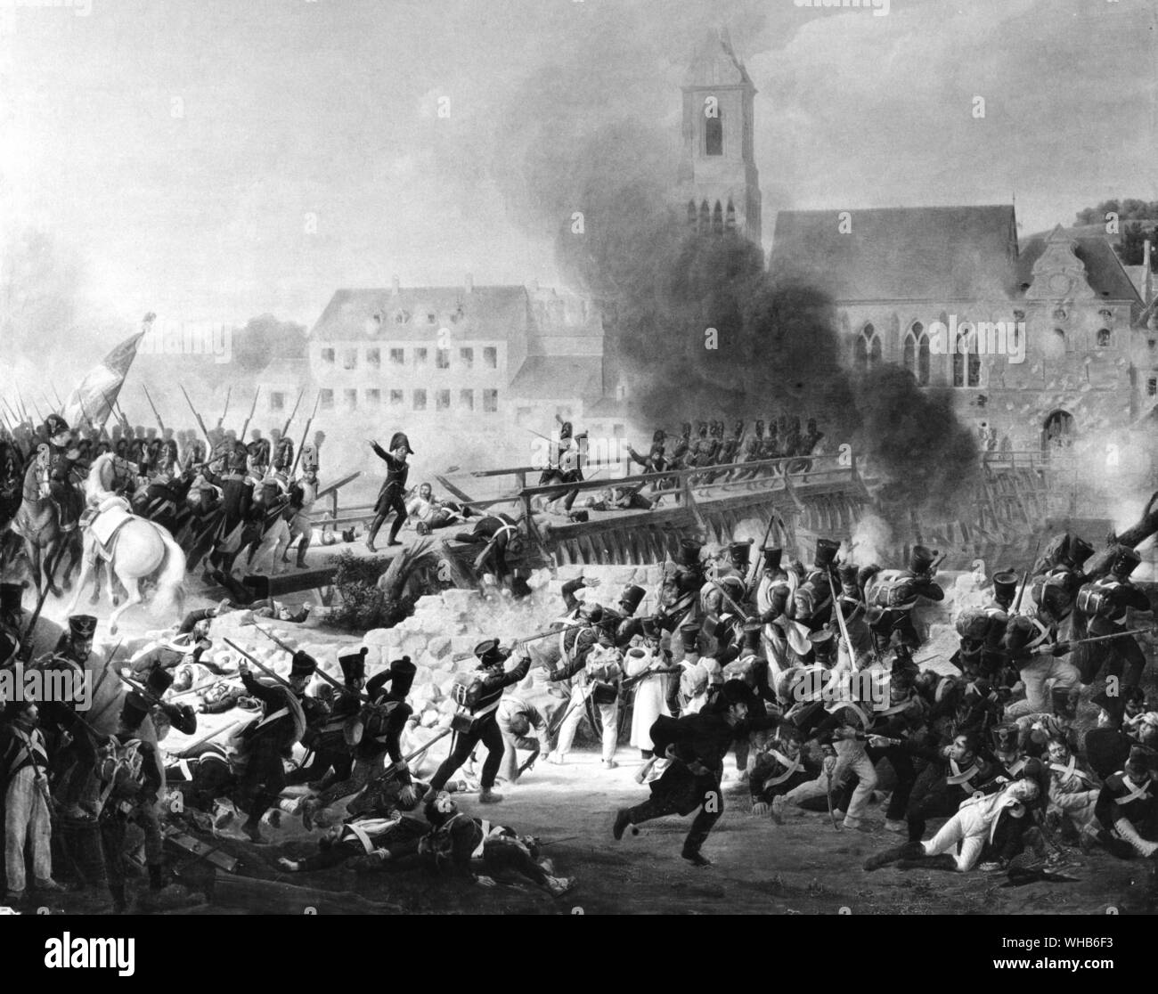 La battaglia di Landshut ha avuto luogo il 21 aprile 1809, tra il francese, Württembergers (VIII Corps) e bavaresi (VII Corps) sotto Napoleone che contavano circa 77.000 forte, e 36.000 austriaci sotto il generale Johann Hiller. La battaglia ha portato ad una vittoria francese.. . Foto Stock