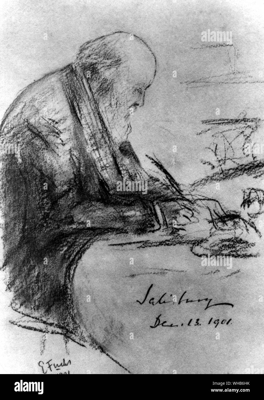 Robert Cecil, terzo Marchese di Salisbury. Il 13 dicembre 1901. Chalk disegno da E. Fuchs Foto Stock