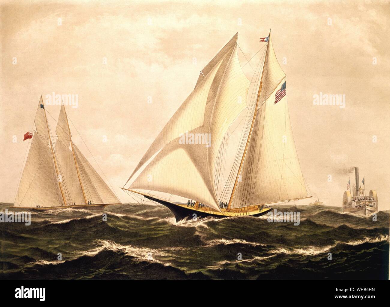 Sappho battendo la Livonia in America's Cup gara off Sandy Hook il 21 ottobre 1871.. Foto Stock
