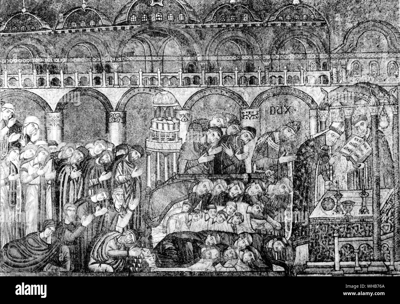 Mosaico delle preghiere in la Basilica di San Marco per un miracolo per mostrare come St Marks corpo è stato perso. Infine la mano di San Marco è apparso fuori del Pilar. Foto Stock