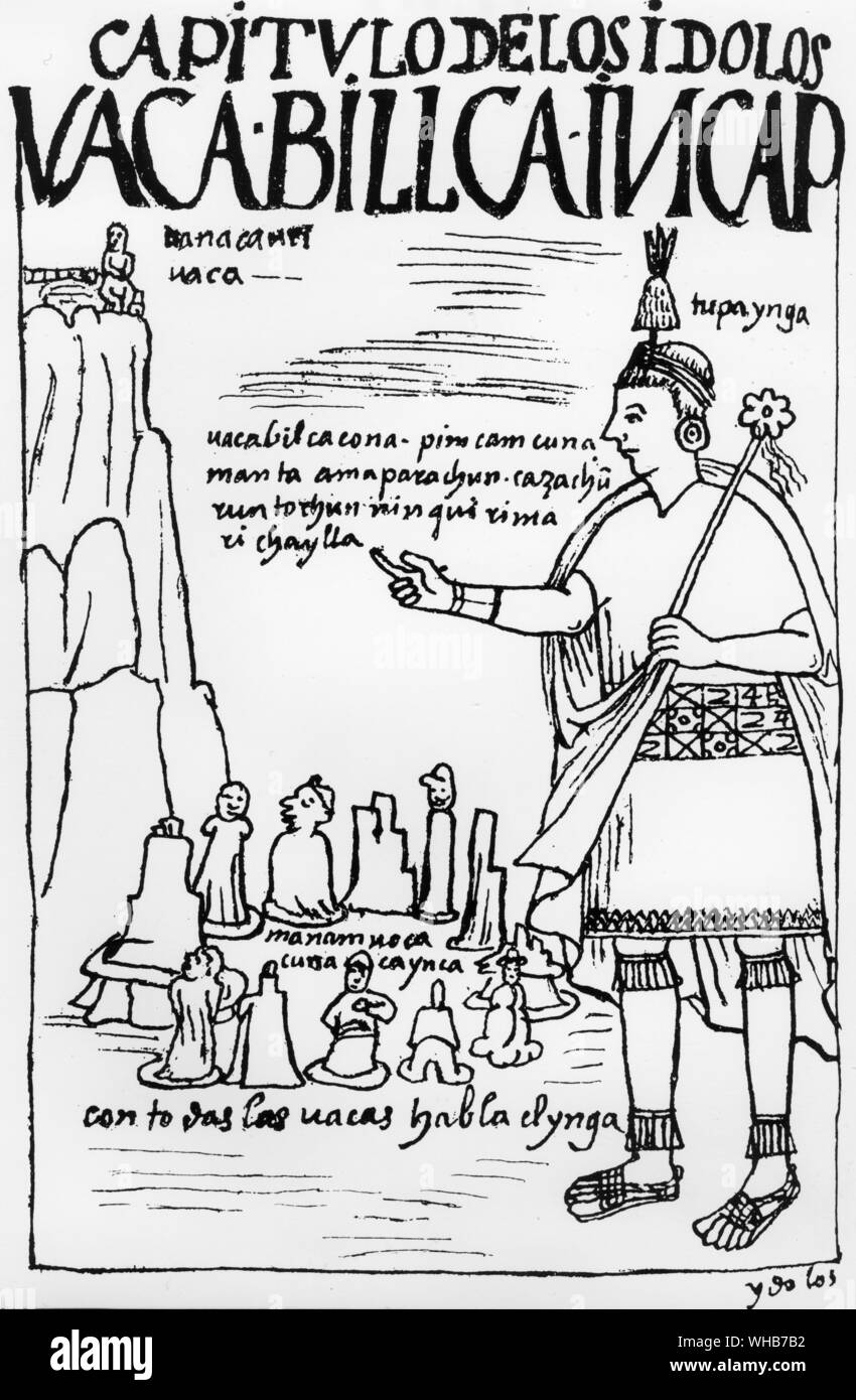 L'imperatore Inca Topa consultando il huacas Foto Stock