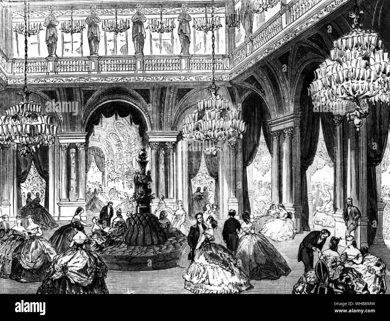 Vita quotidiana - Le dernier Bal de l'Hotel de Ville - Salon des Cariatides - Dessin de H. de Hem.. L'ultima palla presso il Municipio - nella camera Cariatides. . Disegnata da H. de Hem. 1867. Foto Stock