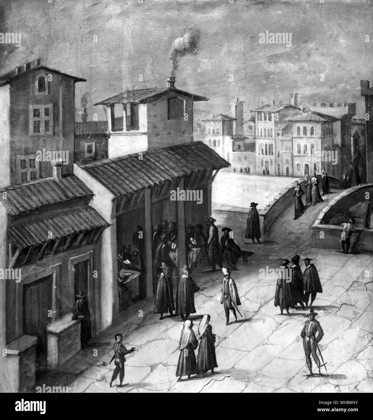 Vita quotidiana - Firenze. Il Ponte a Santa Trinita, 1555 da Jan van der Straet (Joannes Stradanus) (1523-1605) da Palazzo Vecchio a Palazzo della Signoria) , Italia.. Foto Stock