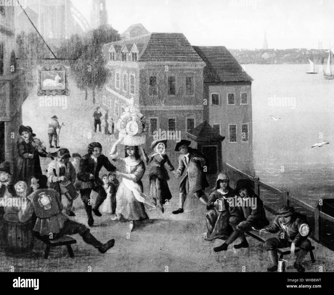 Vita quotidiana - un giorno di maggio processione sulla terrazza Millbank , Londra, dopo J. Griffrer il sambuco c.1706. Foto Stock