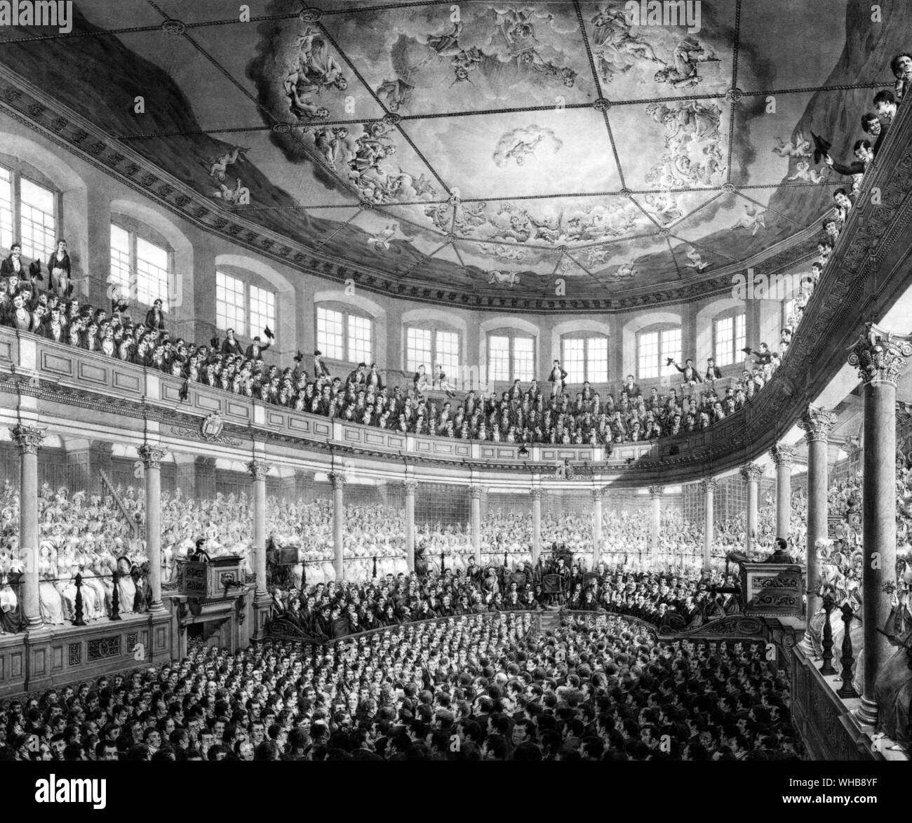 Confirring gradi su lo Zar di Russia e il re di Prussia nel Sheldonian Theatre, Oxford, 14 giugno 1814 incisione di F. Dighton - mezzatinta nella Royal Collection, il Castello di Windsor. Foto Stock