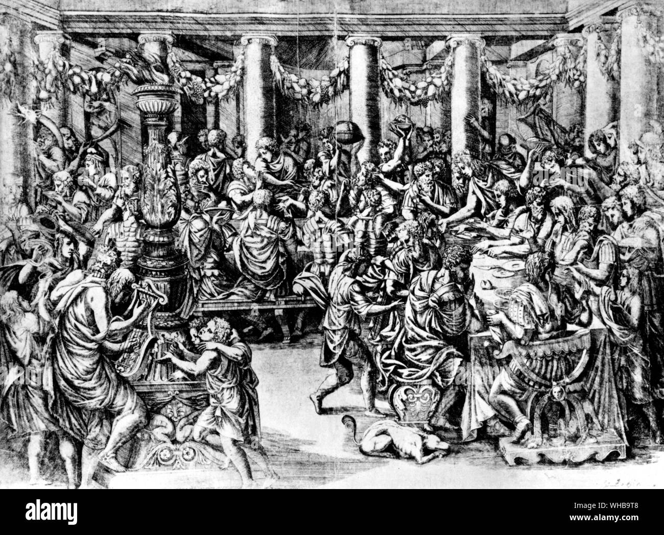 I Trionfi di Scipione , un attacco da Fantuzzi del suo banchetto , da Giulio Romano tappezzeria della progetta Foto Stock
