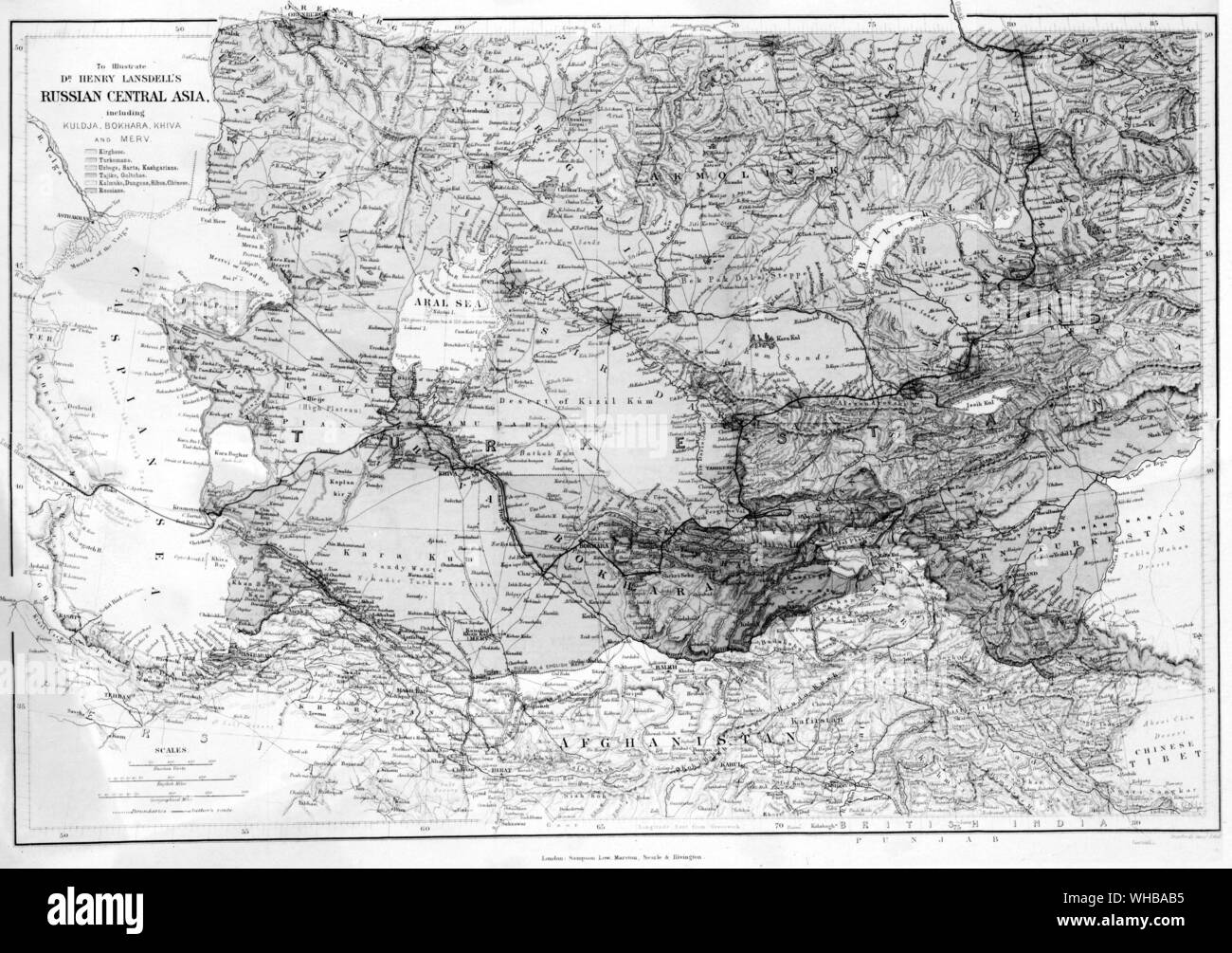 Mappa : Russo in Asia centrale. 1885 Foto Stock