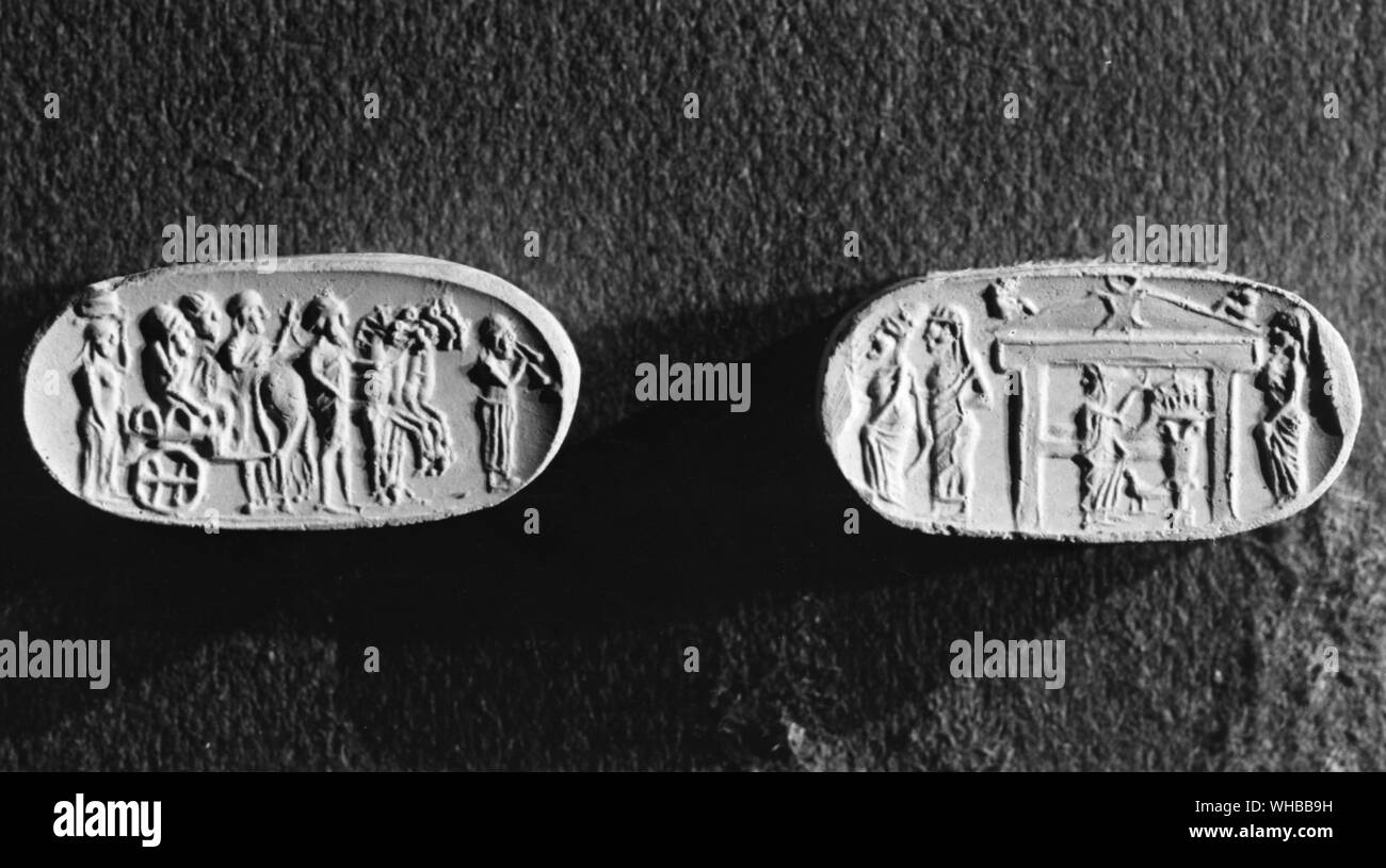 Calcedonio Scaraboid cast : matrimonio processione , Graeco-Persian , 6 - IV secolo A.C. Foto Stock