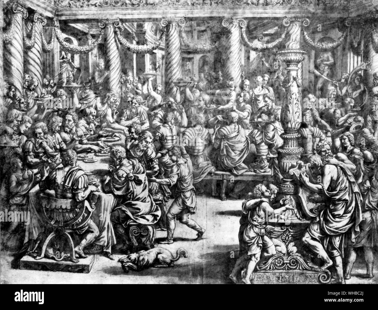 Disegno originale per banchetti di Scipione - una composizione da Giules Remario - parte del Triomphe di Scipione - un intrecciarsi a Bruxelles sotto supervisione Primaticcios per Francois I.. Foto Stock