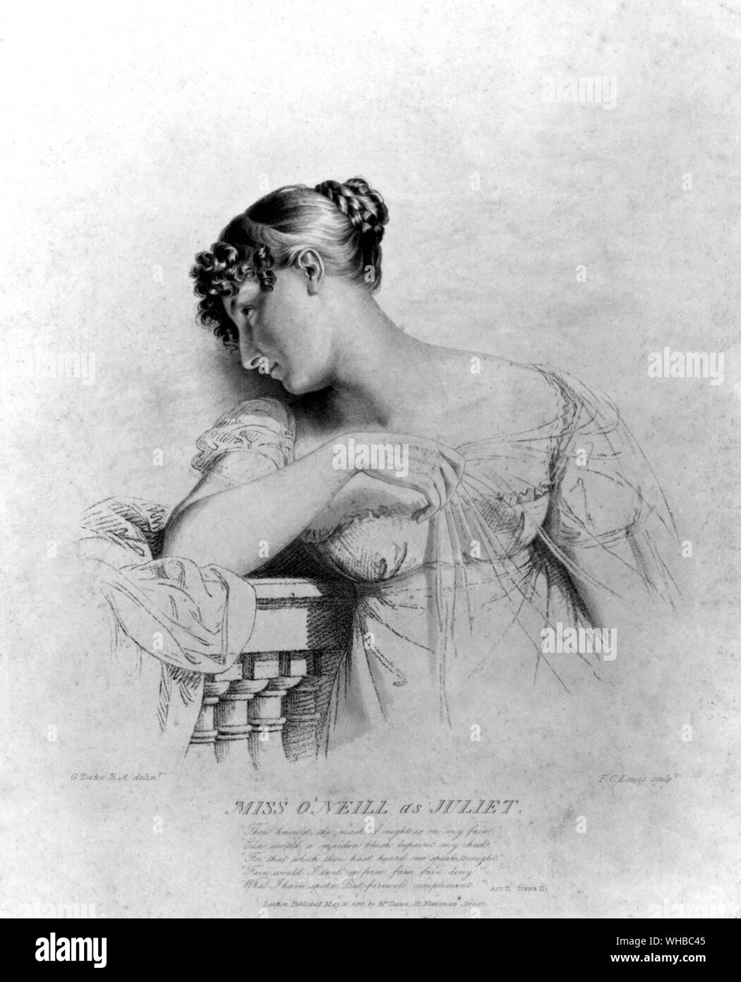 Eliza O' Neill come Juliet al giardino di Covent in 1814 Foto Stock
