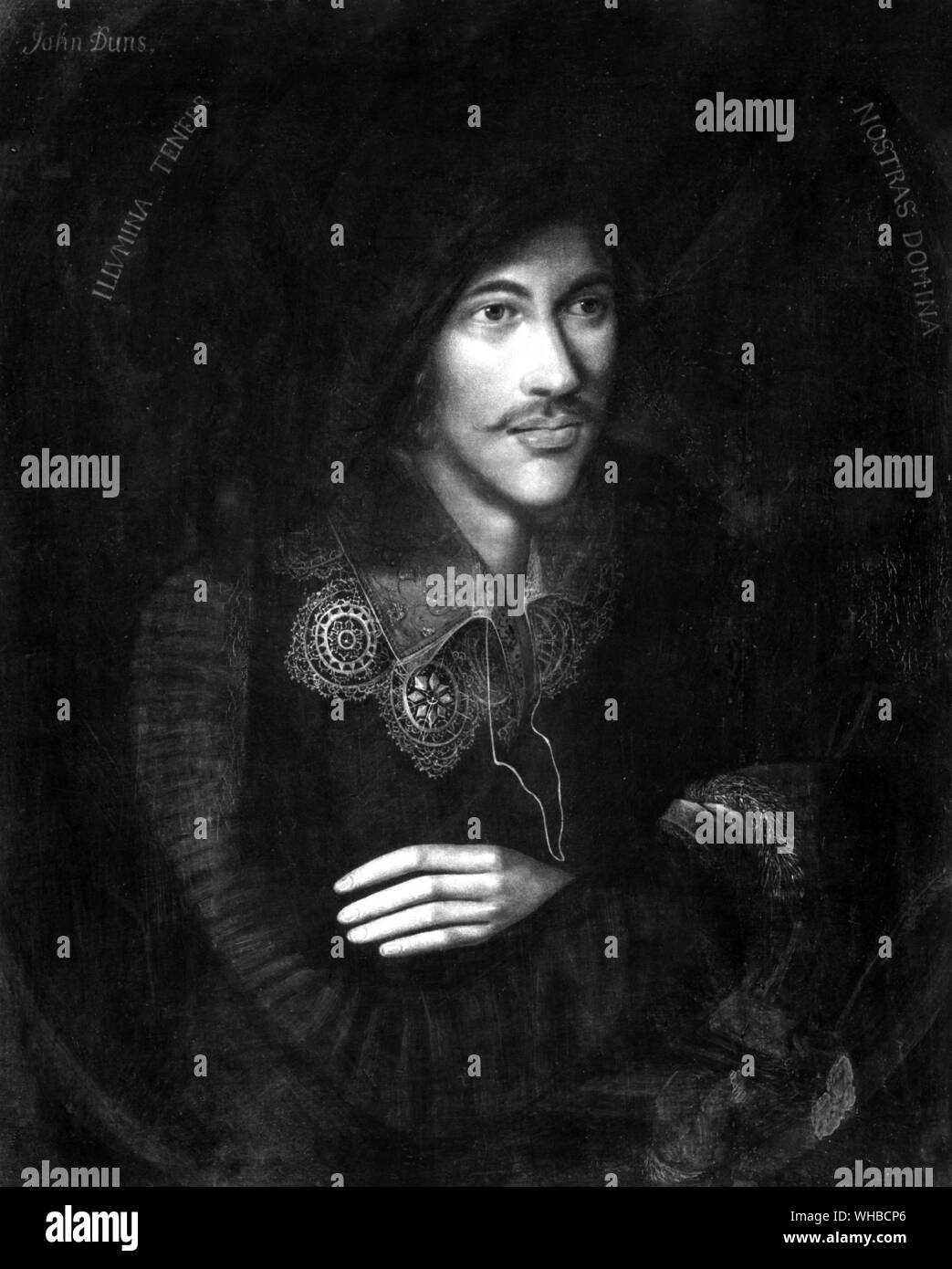 John Donne , pittura ad olio 1595 poeta giacobino e predicatore . La sua appassionata aggrovigliamenti di pensiero può avere attirato Shakespeare sul suo dipanare anni Foto Stock
